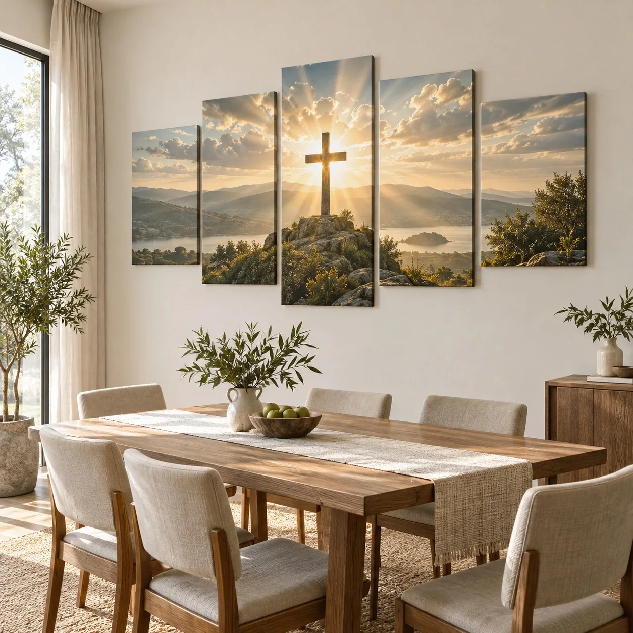 Tranh canvas Thiên Chúa Đường Nét Đương Đại Bộ 5 tấm - phòng ăn