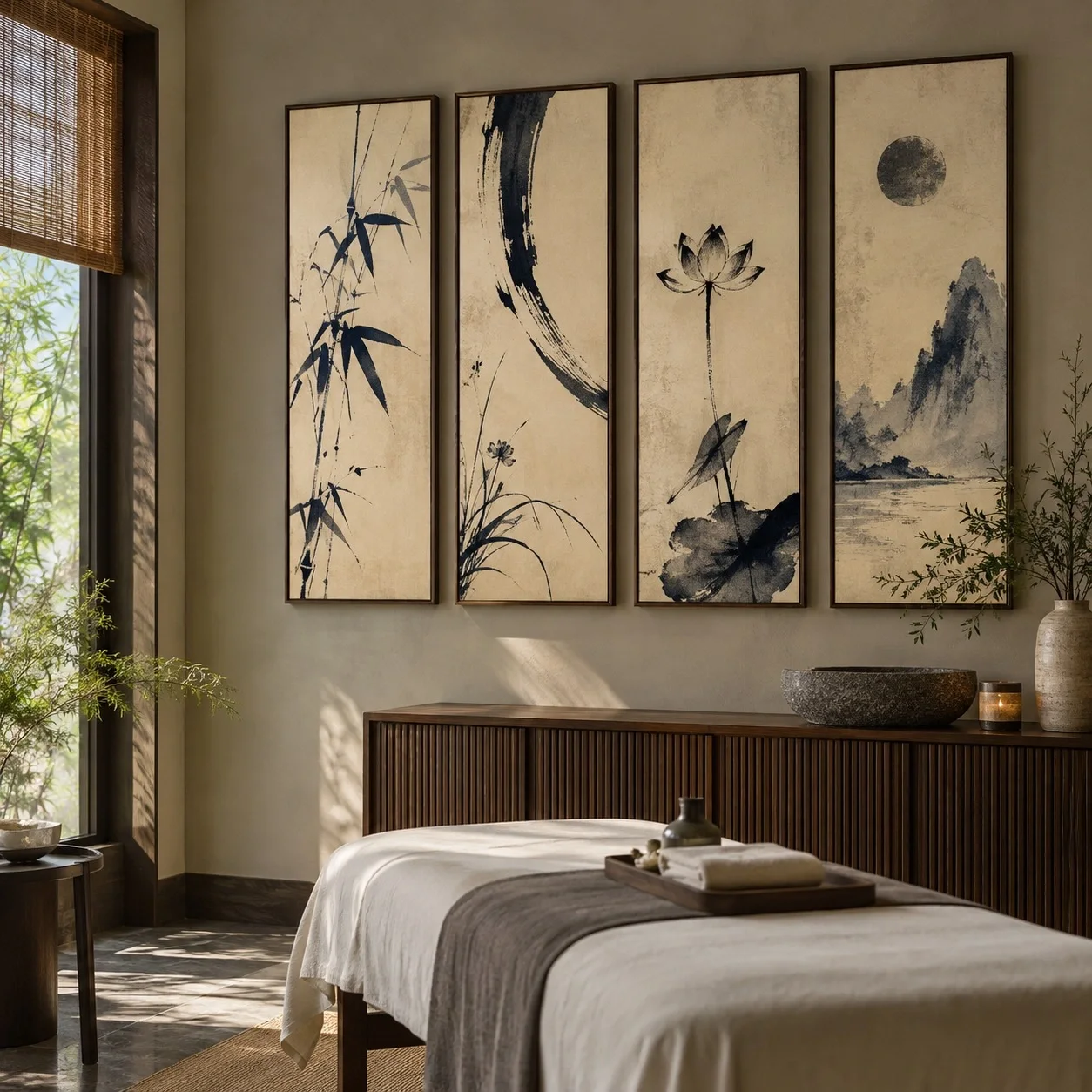 Tranh canvas Thư pháp Chi Tiết Nghệ Thuật Bộ 4 tấm - spa hoặc thẩm mỹ viện