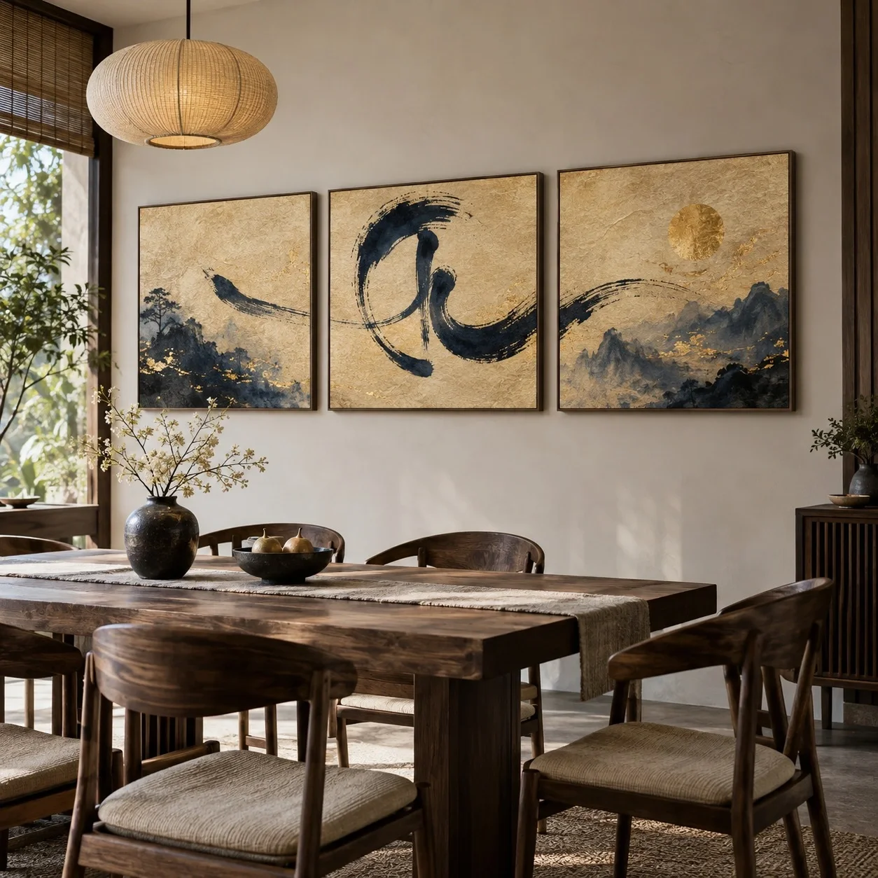 Tranh canvas Thư pháp Phiên Bản Sang Trọng Bộ 3 tấm - phòng ăn