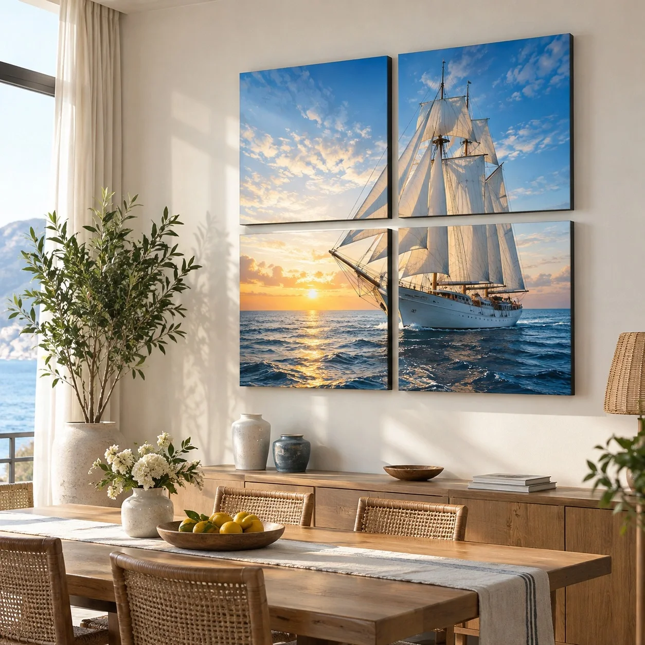 Tranh canvas Thuận buồm xuôi gió Ánh Sáng Ban Mai Bộ 4 tấm - phòng ăn