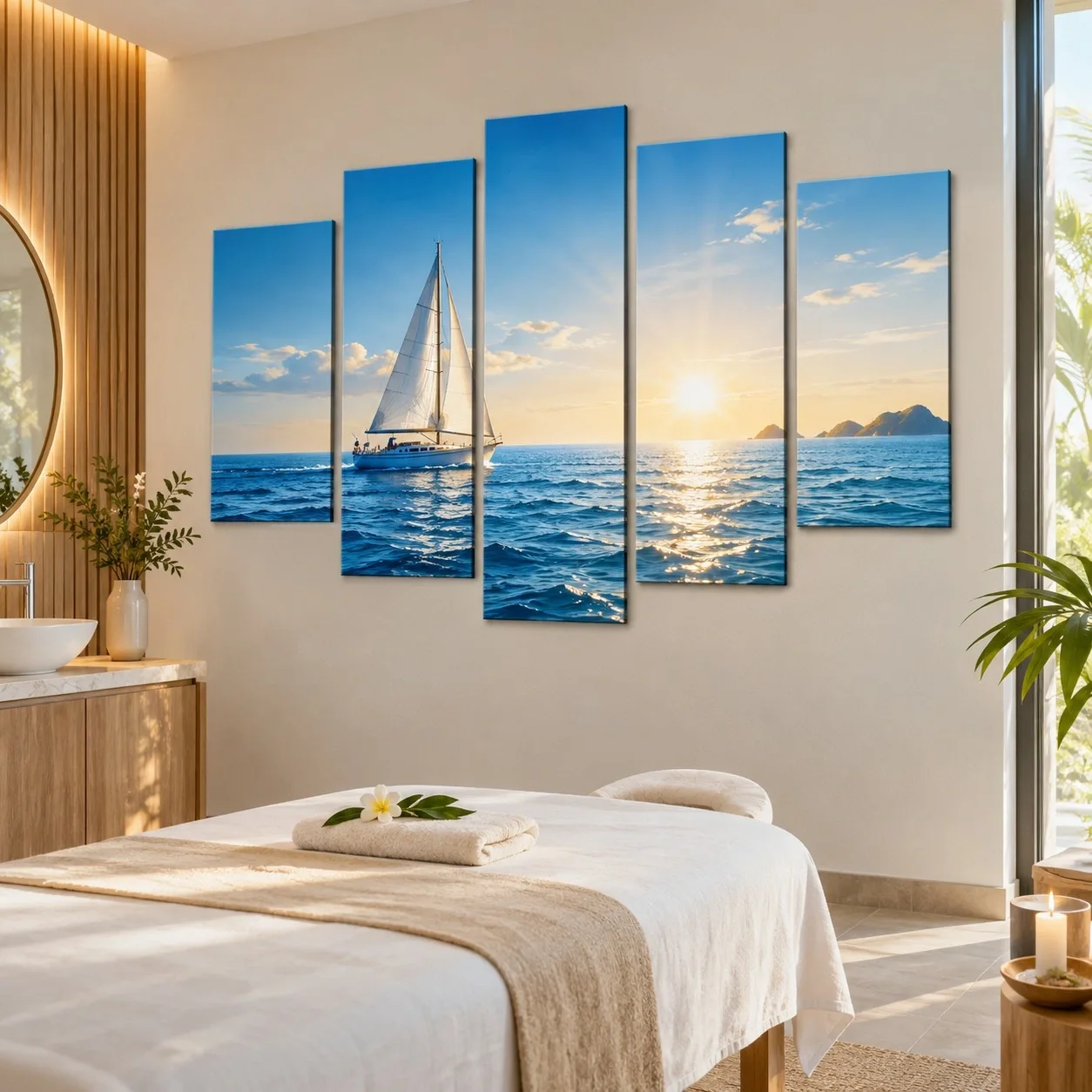 Tranh canvas Thuận buồm xuôi gió Phong Cách Tối Giản Bộ 5 tấm - spa hoặc thẩm mỹ viện