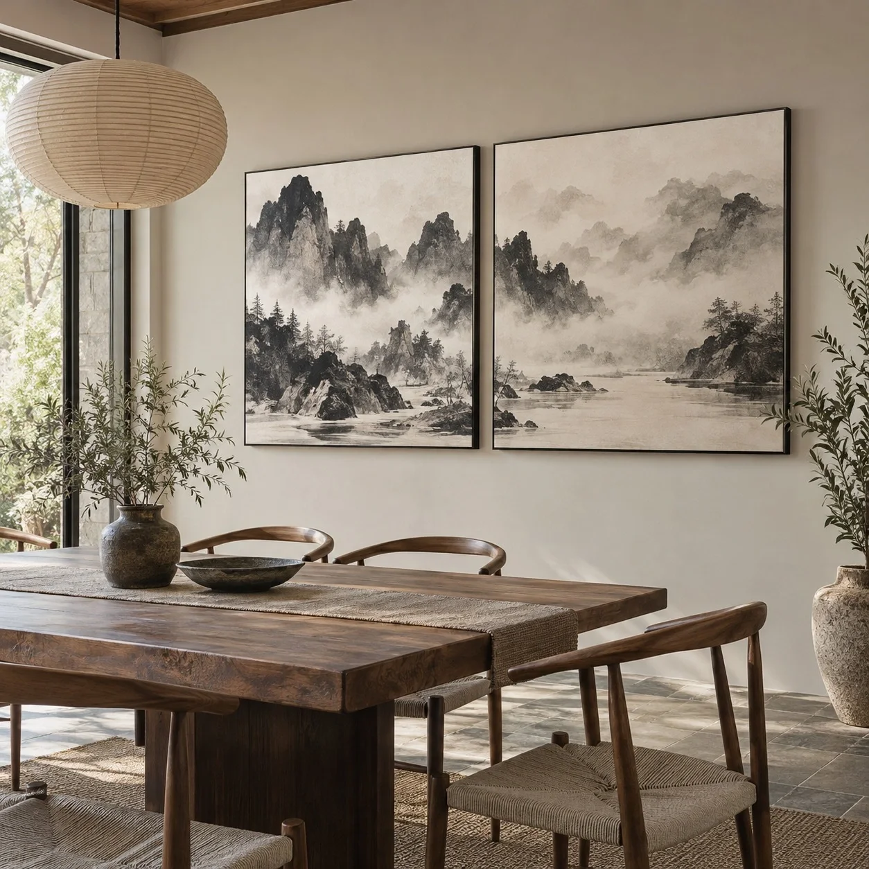 Tranh canvas Thủy mặc Tông Màu Trung Tính Bộ 2 tấm - phòng ăn