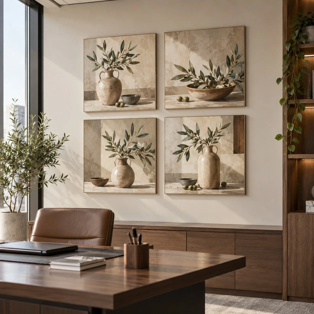 Tranh canvas Tĩnh vật Đường Nét Đương Đại Bộ 4 tấm - văn phòng doanh nghiệp
