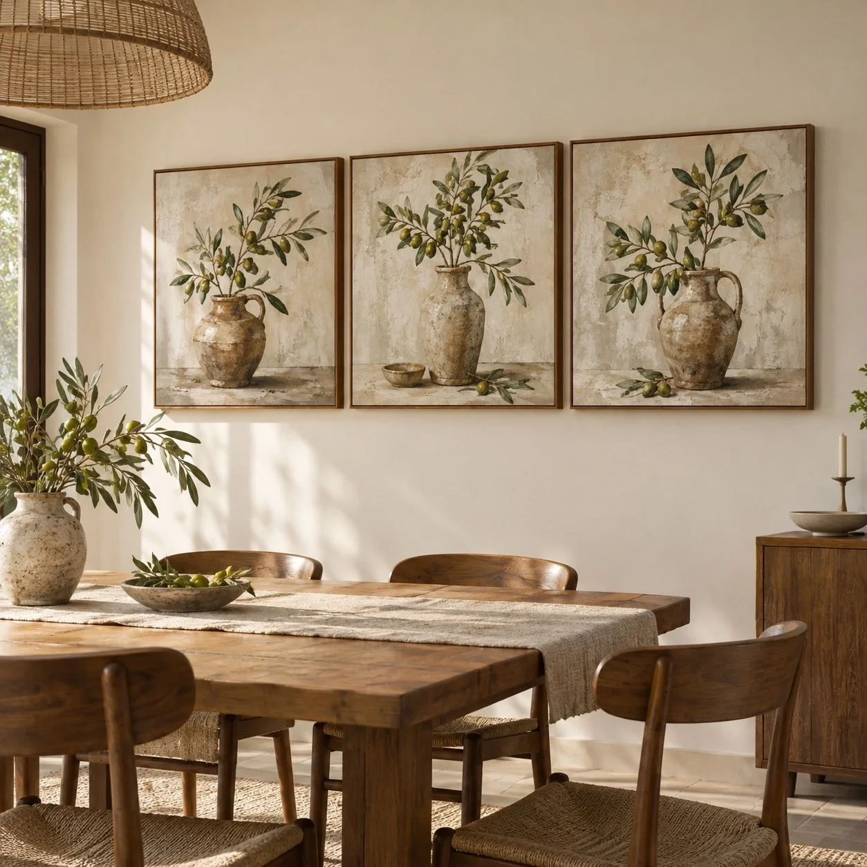 Tranh canvas Tĩnh vật Sắc Màu Khoáng Chất Bộ 3 tấm - phòng ăn