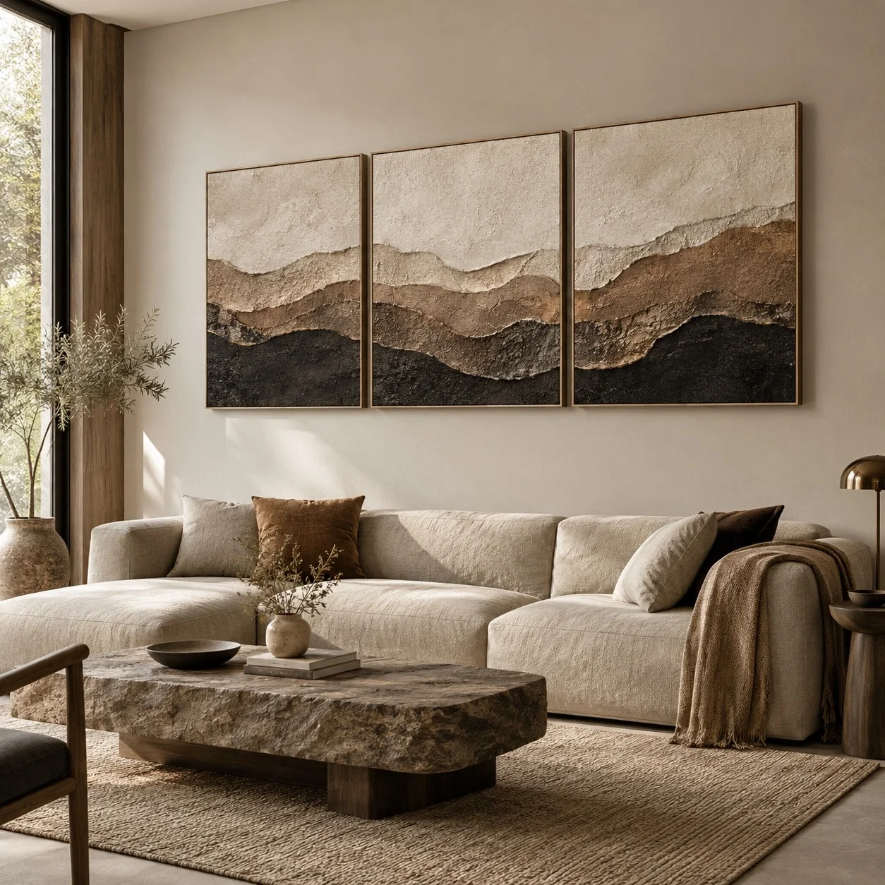 Tranh canvas Trừu tượng Phong Cách Tối Giản Bộ 3 tấm - phòng khách