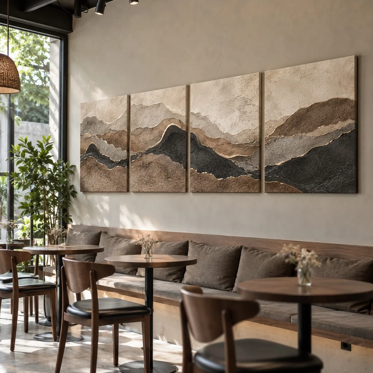 Tranh canvas Trừu tượng Tông Màu Trung Tính Bộ 4 tấm - quán cà phê hoặc trà sữa