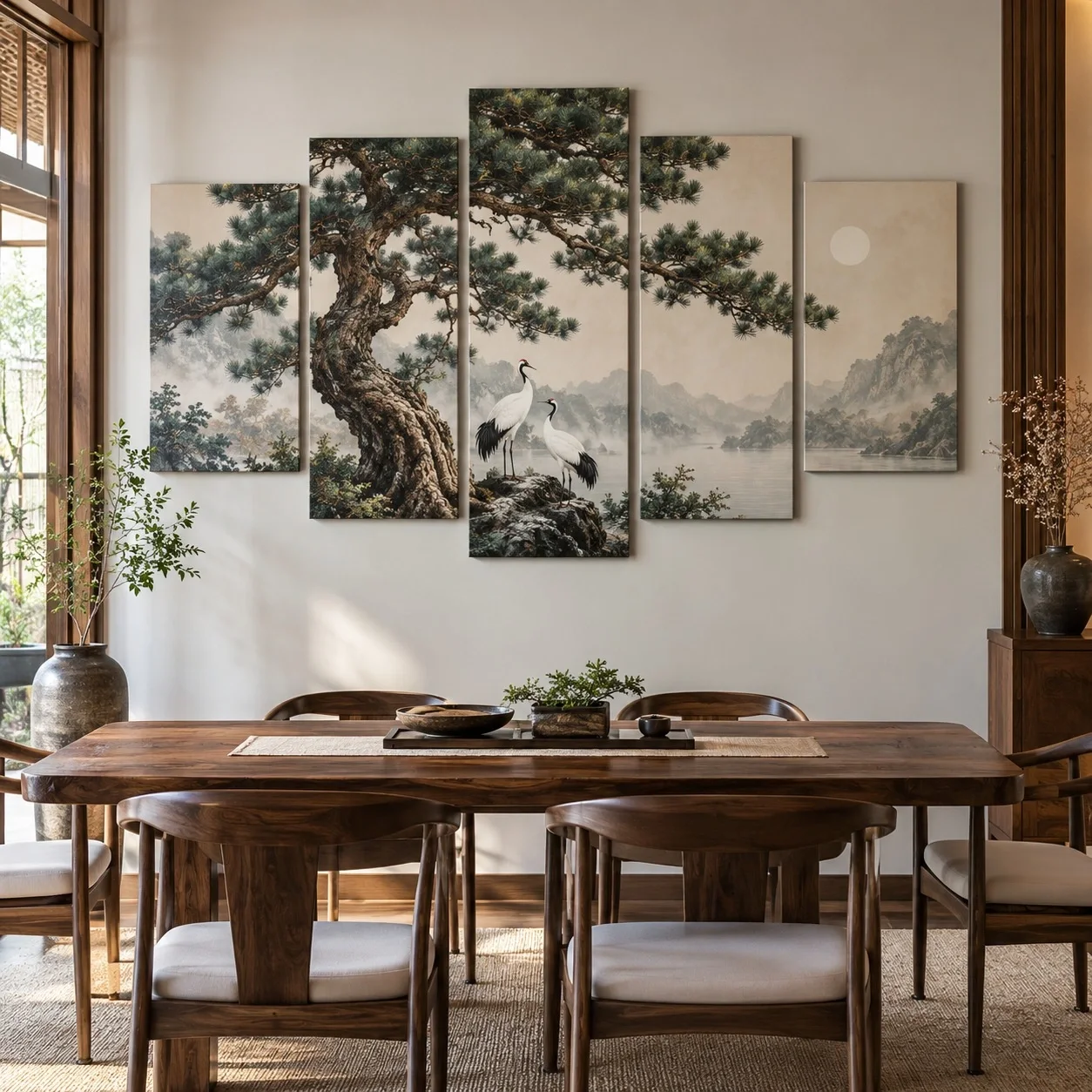 Tranh canvas Tùng hạc diên niên Phong Cách Tối Giản Bộ 5 tấm - phòng ăn