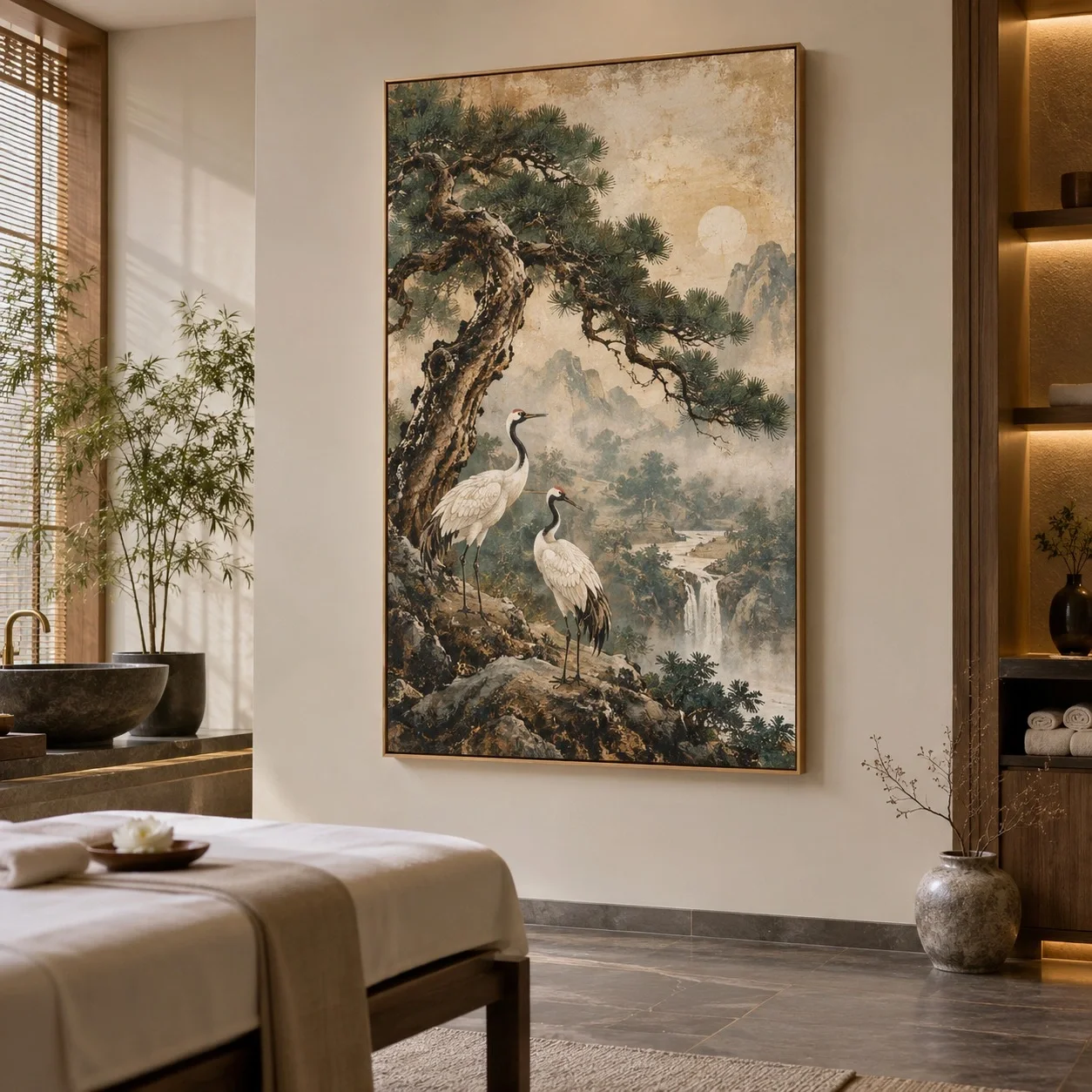Tranh canvas Tùng hạc diên niên Sắc Màu Khoáng Chất Tranh đơn - spa hoặc thẩm mỹ viện