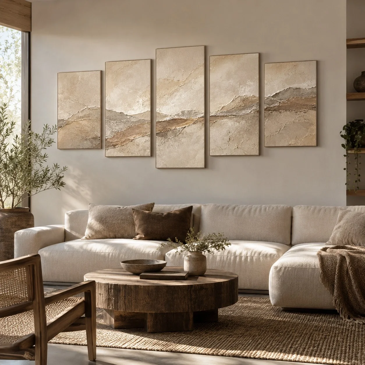 Tranh canvas Wabi Sabi Ánh Sáng Ban Mai Bộ 5 tấm - phòng khách