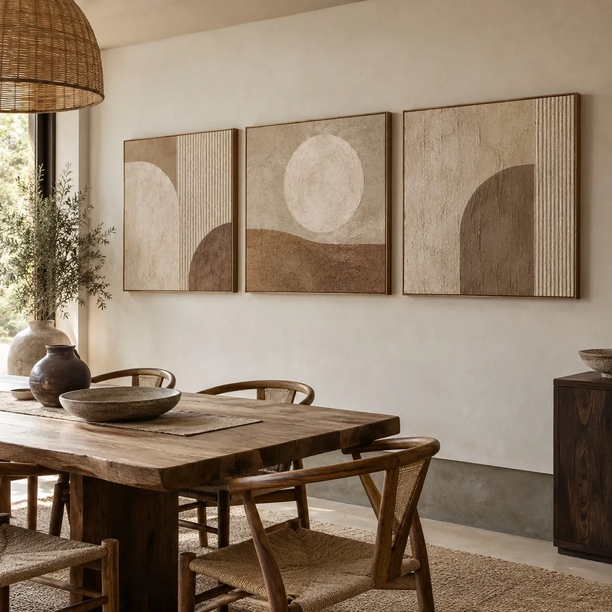 Tranh canvas Wabi Sabi Đường Nét Đương Đại Bộ 3 tấm - phòng ăn