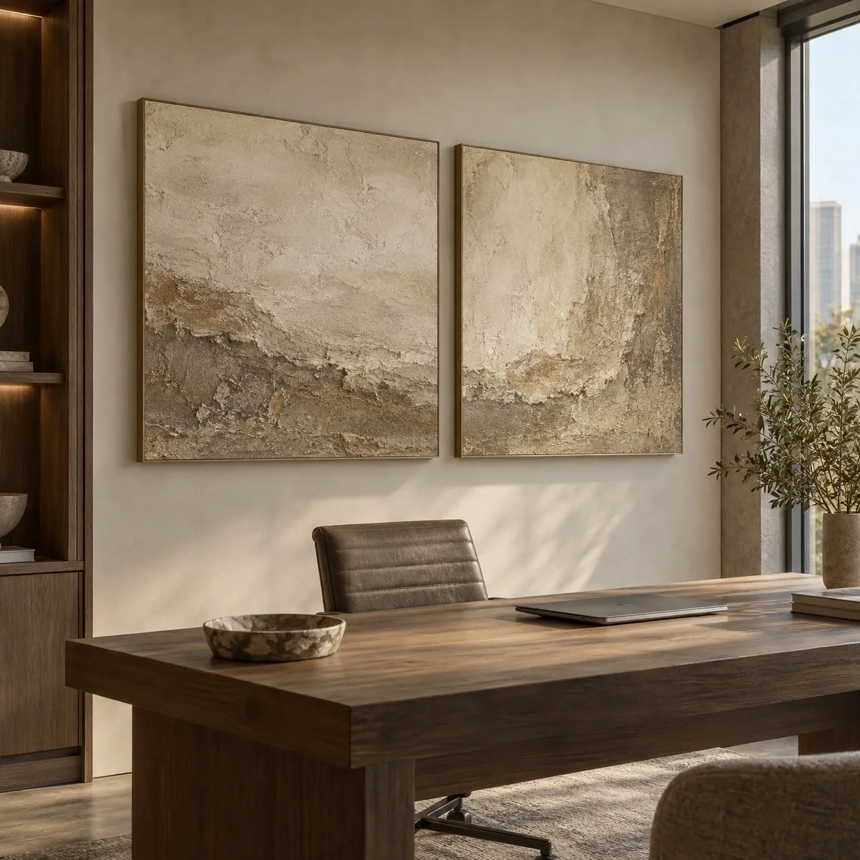 Tranh canvas Wabi Sabi Sắc Màu Khoáng Chất Bộ 2 tấm - văn phòng doanh nghiệp