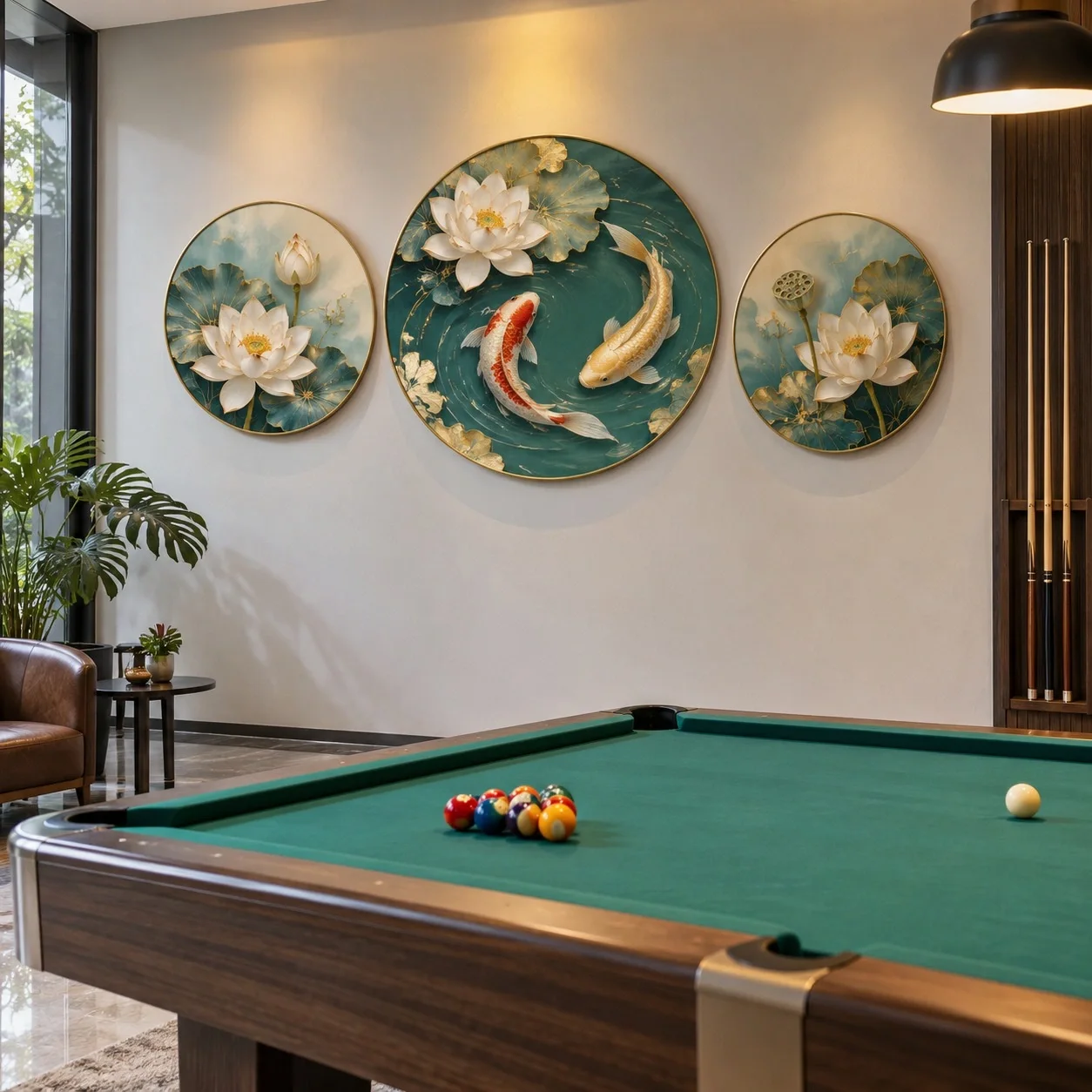 Tranh dán tường Cá Koi Phong Cách Tối Giản Bộ 3 tấm - phòng bida