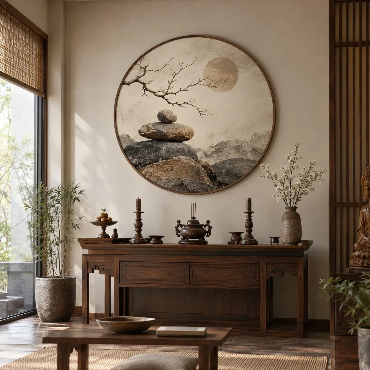 Tranh dán tường Phòng trà và thiền Sắc Màu Khoáng Chất Tranh đơn - phòng thờ