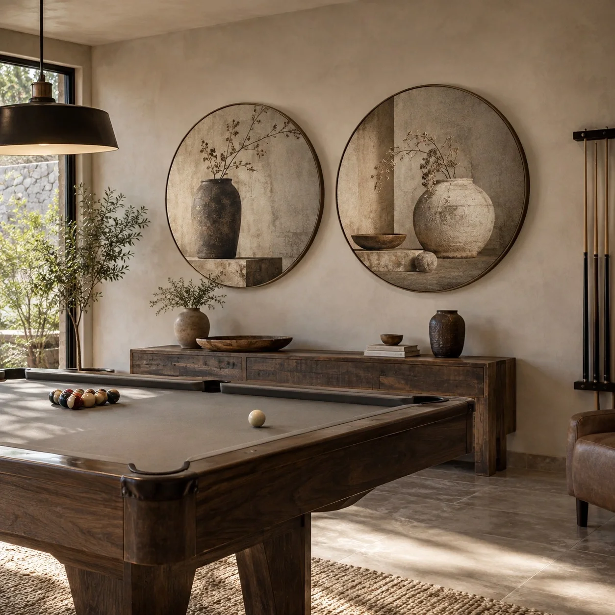 Tranh dán tường Wabi Sabi Tông Màu Trung Tính Bộ 2 tấm - phòng bida