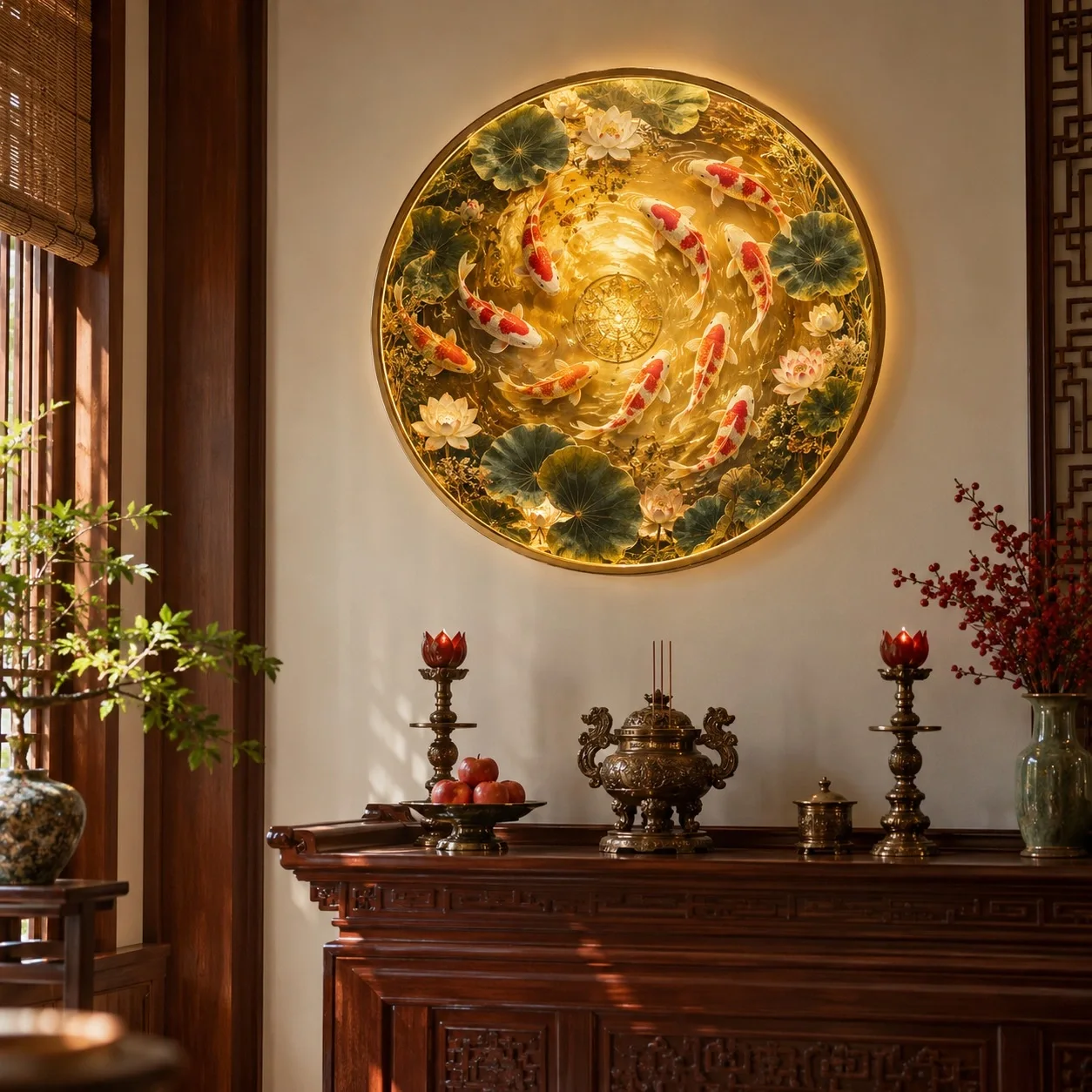 Tranh đèn LED Cửu ngư quần hội Chi Tiết Nghệ Thuật Tranh đơn - phòng thờ