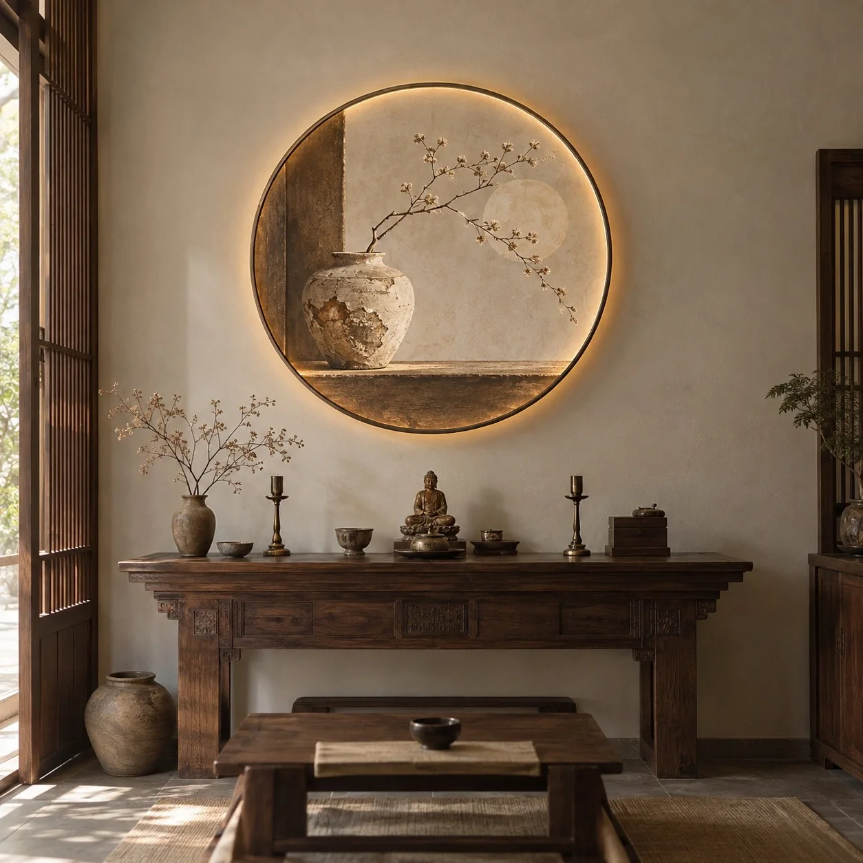 Tranh đèn LED Wabi Sabi Phong Cách Tối Giản Tranh đơn - phòng thờ