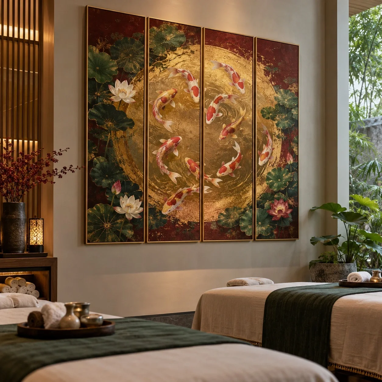 Tranh động lực Cửu ngư quần hội Cảm Hứng Thiên Nhiên Bộ 4 tấm - spa hoặc thẩm mỹ viện