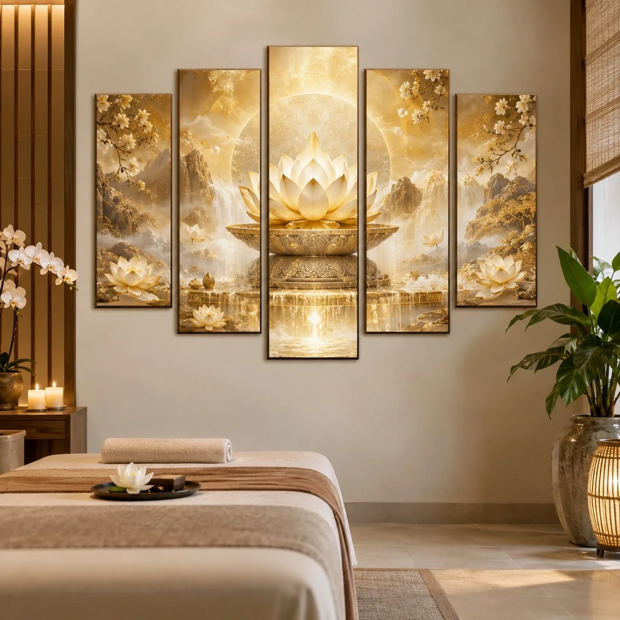Tranh động lực Liên Đài Ánh Sáng Bộ 5 tấm - spa hoặc thẩm mỹ viện