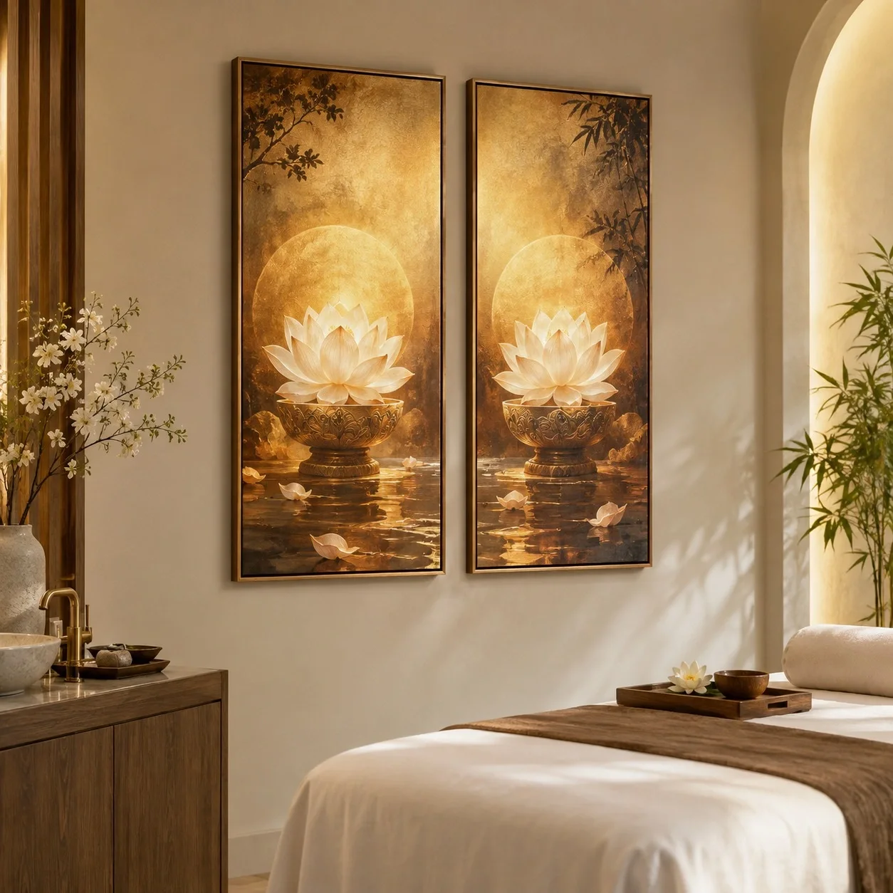 Tranh động lực Phật giáo Phong Cách Tối Giản Bộ 2 tấm - spa hoặc thẩm mỹ viện