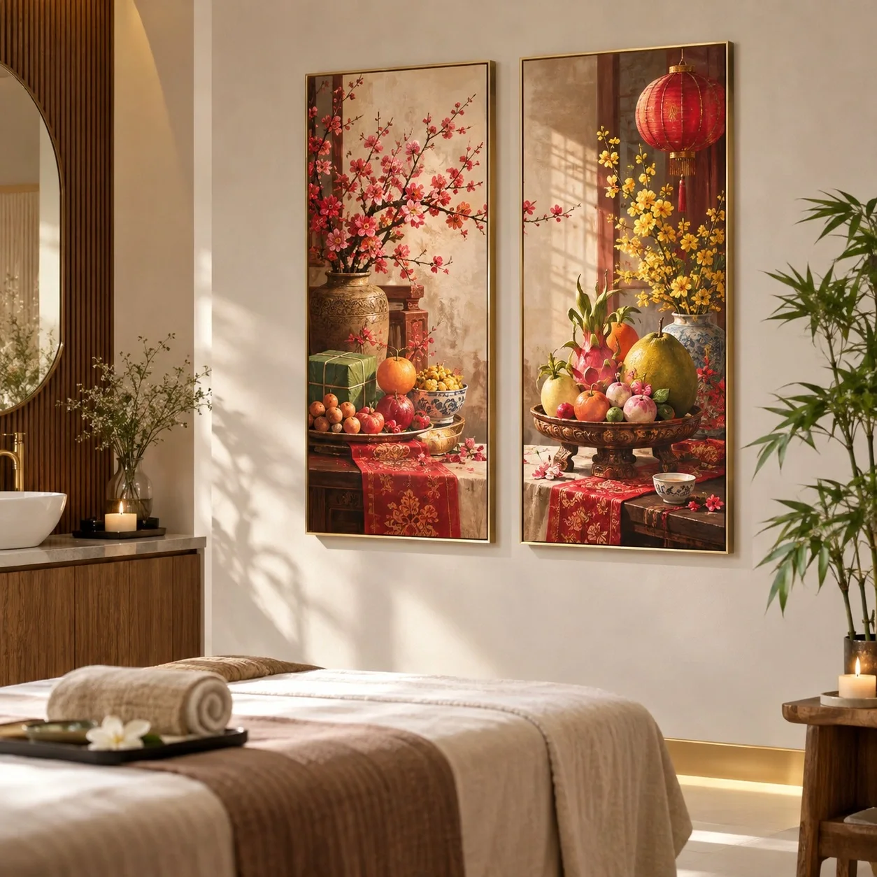 Tranh động lực Tết Tông Màu Trung Tính Bộ 2 tấm - spa hoặc thẩm mỹ viện