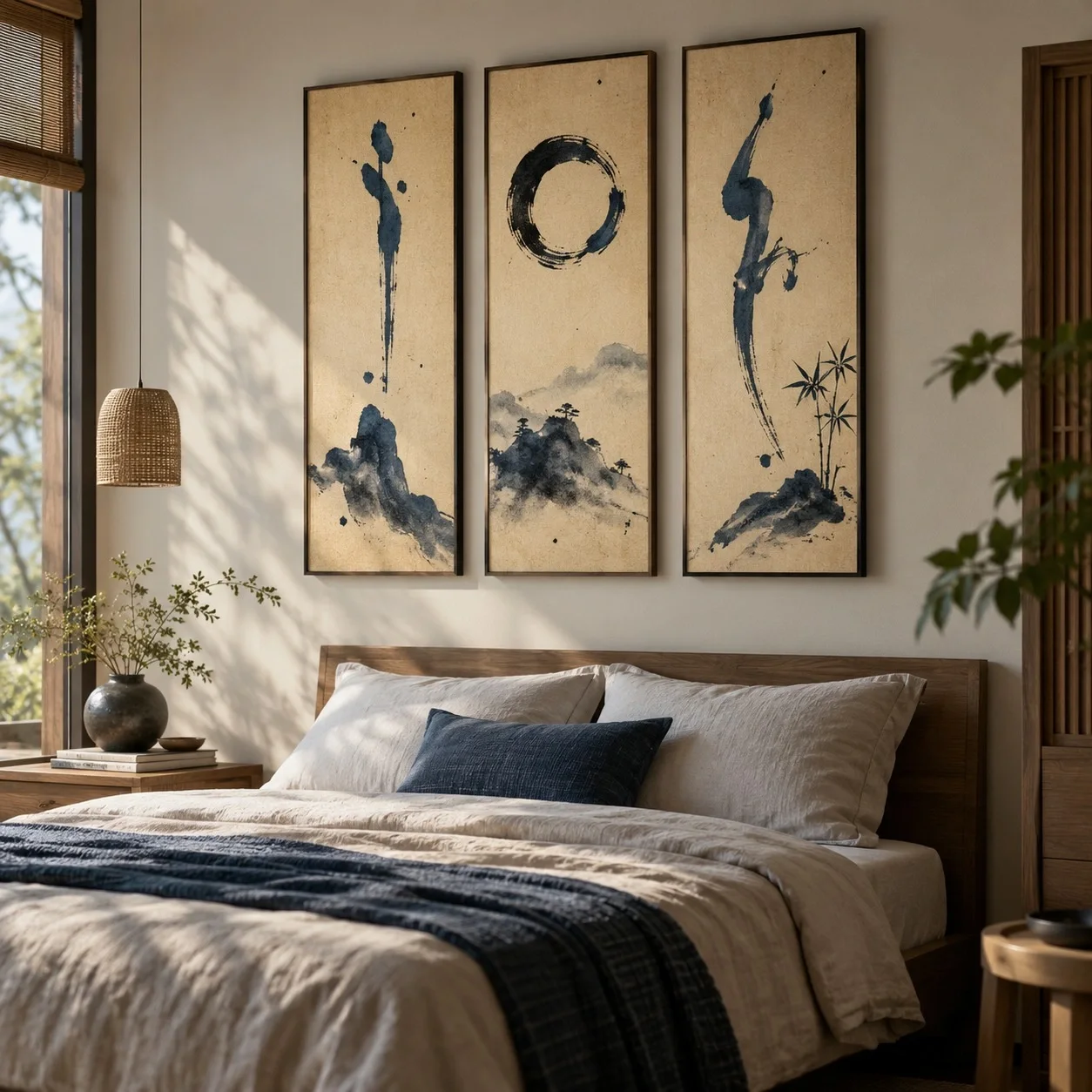 Tranh động lực Thư pháp Ánh Sáng Ban Mai Bộ 3 tấm - phòng ngủ