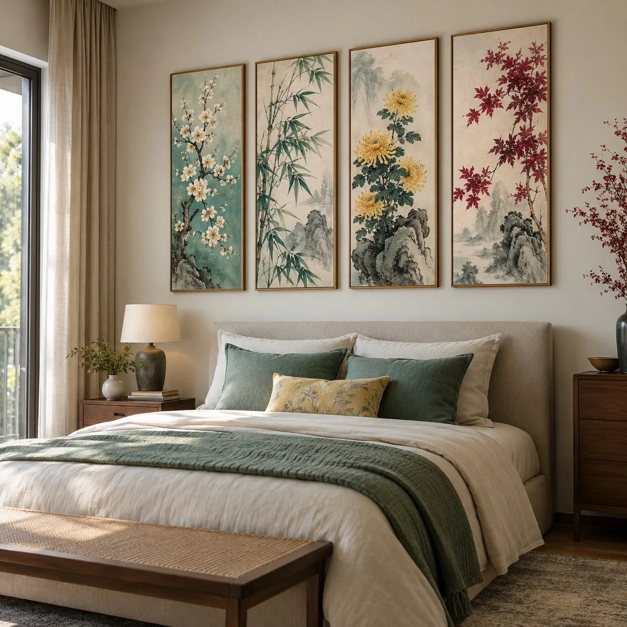 Tranh động lực Tứ quý Phong Cách Tối Giản Bộ 4 tấm - phòng ngủ