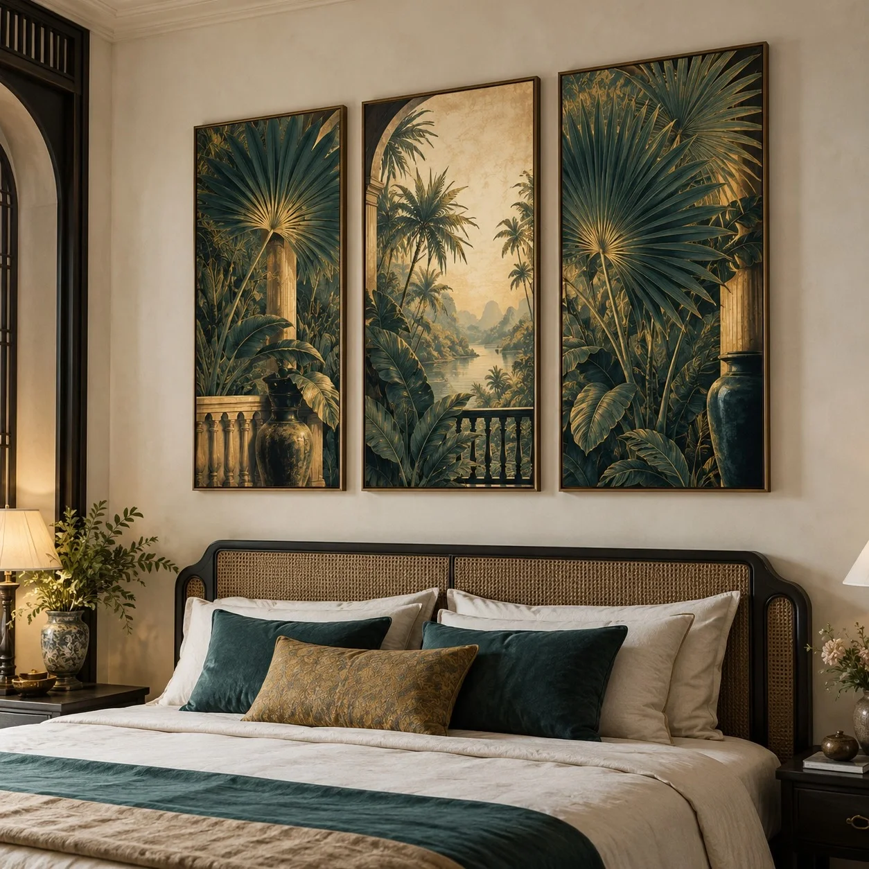 Tranh động lực Vườn Nhiệt Đới Đông Dương Bộ 3 tấm - phòng ngủ