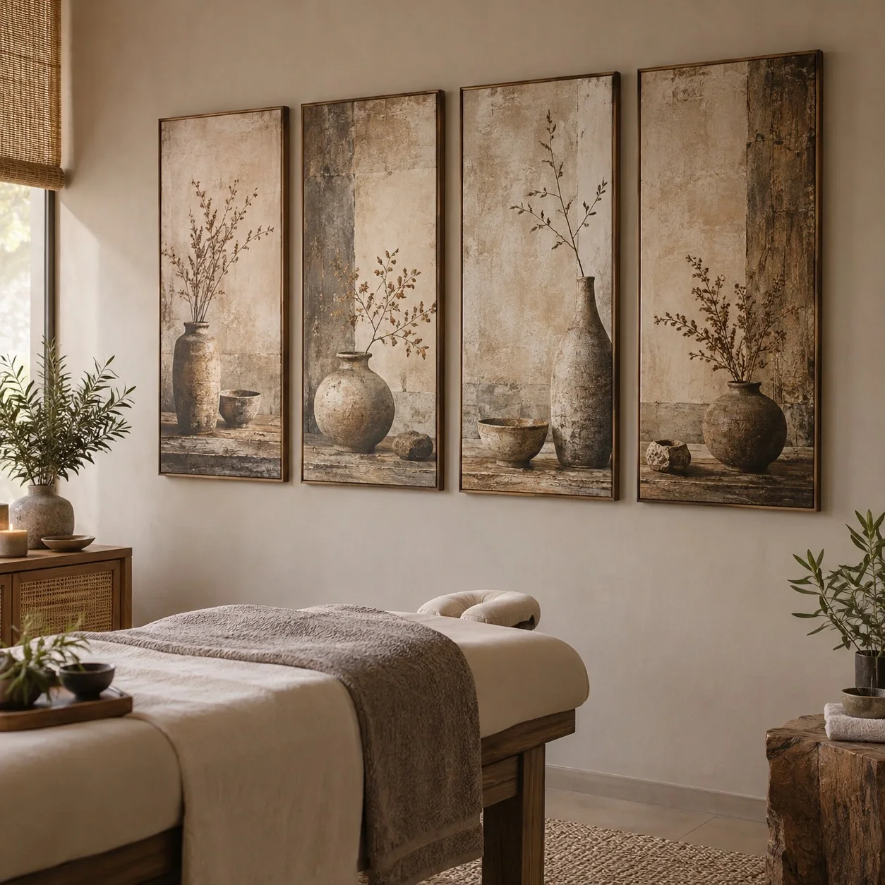 Tranh động lực Wabi Sabi Gam Màu Cổ Điển Bộ 4 tấm - spa hoặc thẩm mỹ viện