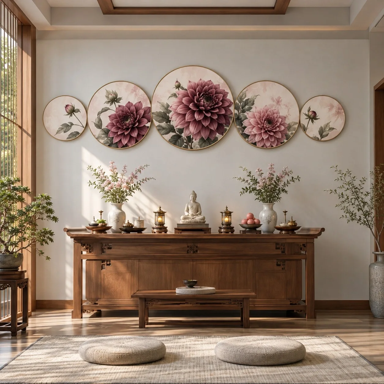 Tranh Piclove Hoa Đường Nét Đương Đại Bộ 5 tấm - phòng thờ