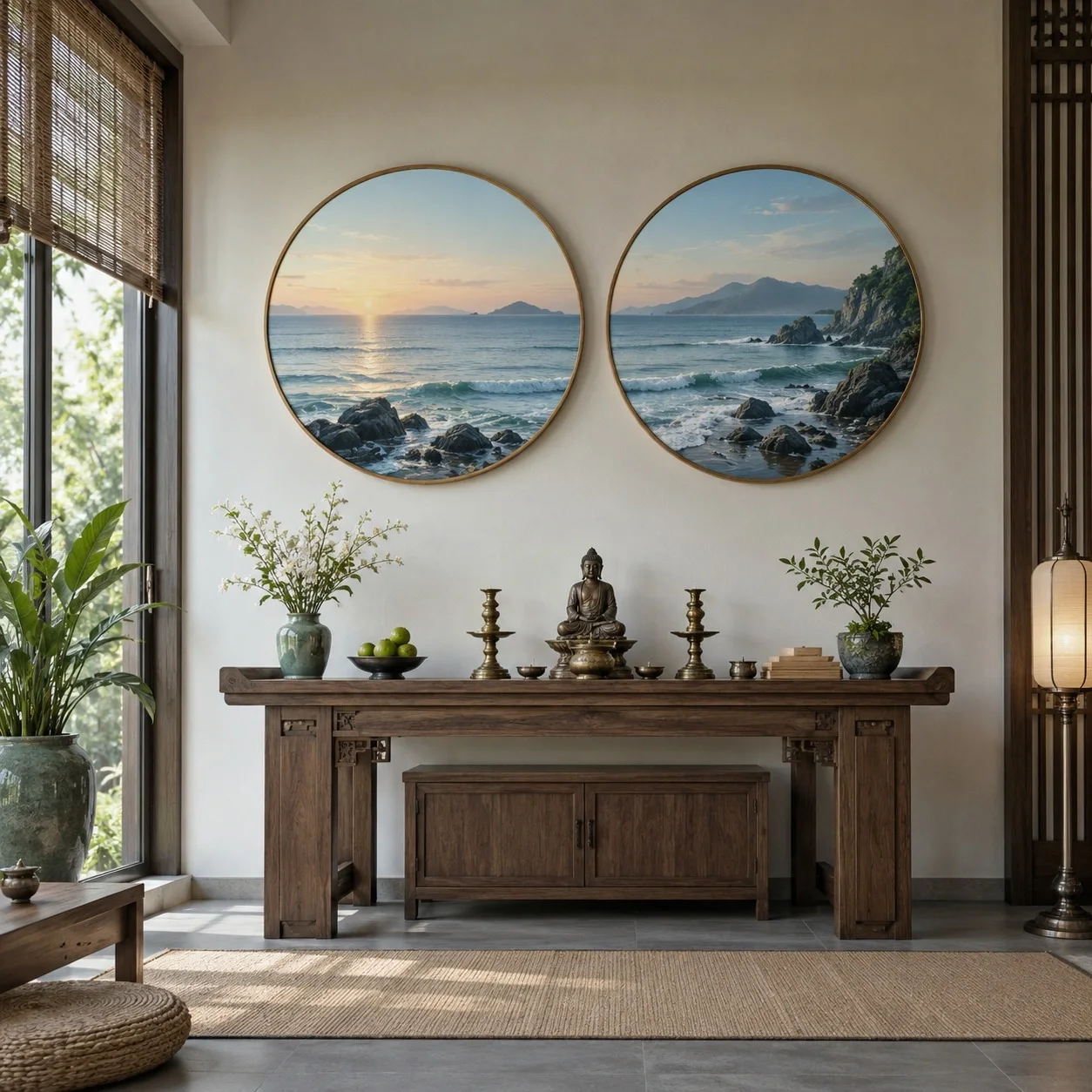 Tranh Piclove Phong cảnh Ánh Sáng Ban Mai Bộ 2 tấm - phòng thờ