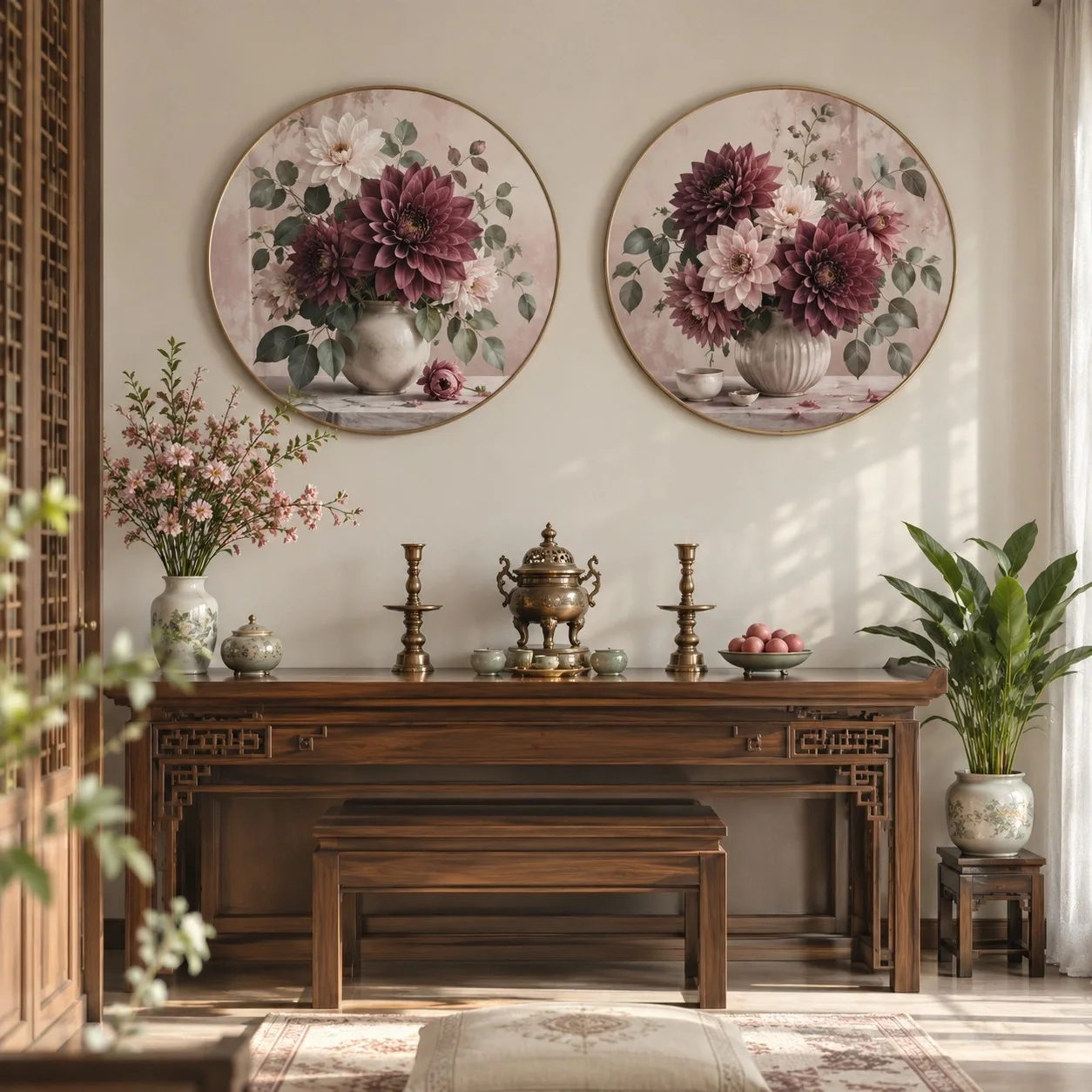 Tranh Piclove Thược Dược Màu Mận Bộ 2 tấm - phòng thờ